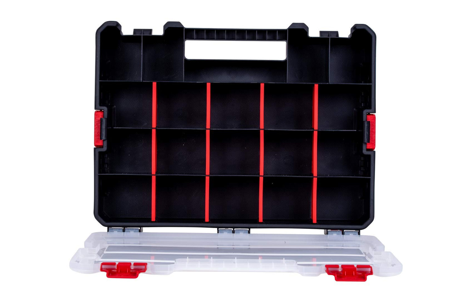 2-Pack Small Parts Organizer Box – Stackable Hardware Storage Organizer Case with 20 Compartments & Dividers – Screw, Nut, Bolt, Drill Bit Organizer for Garage, Workshop, Crafts
