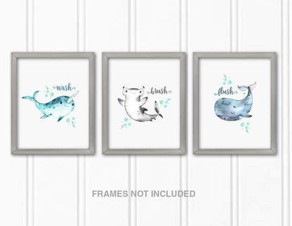 Confetti Fox Kids Bathroom Wall Art Decor, 8x10 Unframed Set of 3 Prints - Sea Animals