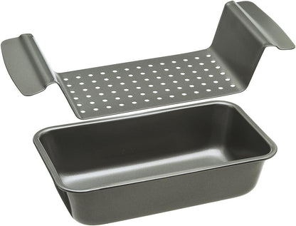 Healthy Meat Loaf Pan Set Ecolution Bakeins – Loaf Pan and Perforated Tray – Heavy Duty Carbon Steel – Gray – 9” x