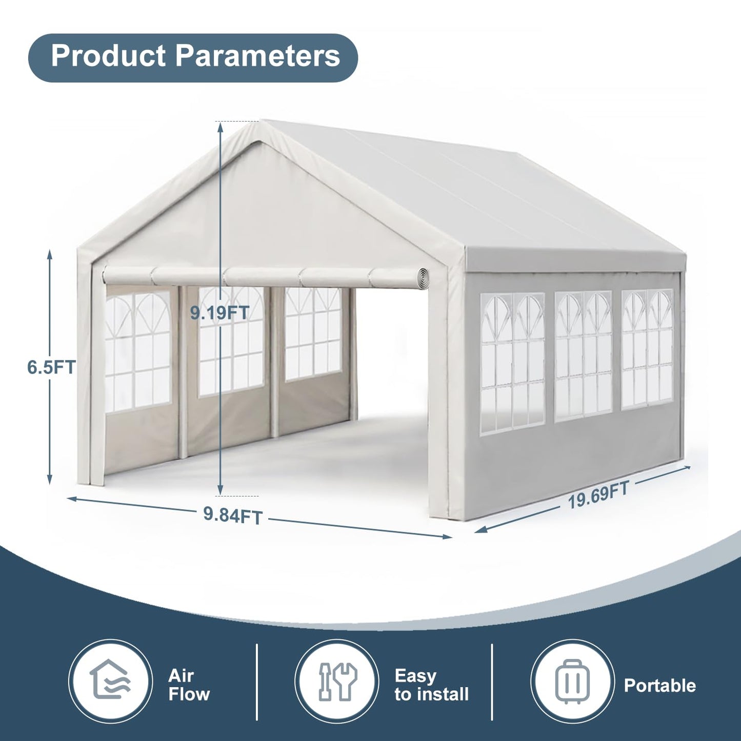YOPTO 10x20 FT Party Tent Outdoor Tents for Parties W/Removable Sidewalls,Canopy Tent W/ 6 Windows & Double-Sided Zippers,All Weather Heavy Duty Gazebo for Carpas para Fiestas,Wedding,Carport,White