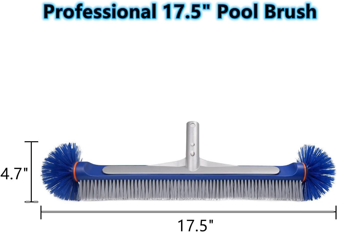 17.5" Poolvio Professional Floor & Wall Pool Cleaning Brush with Tough Around Nylon Bristles, EZ Clip Aluminum Handle
