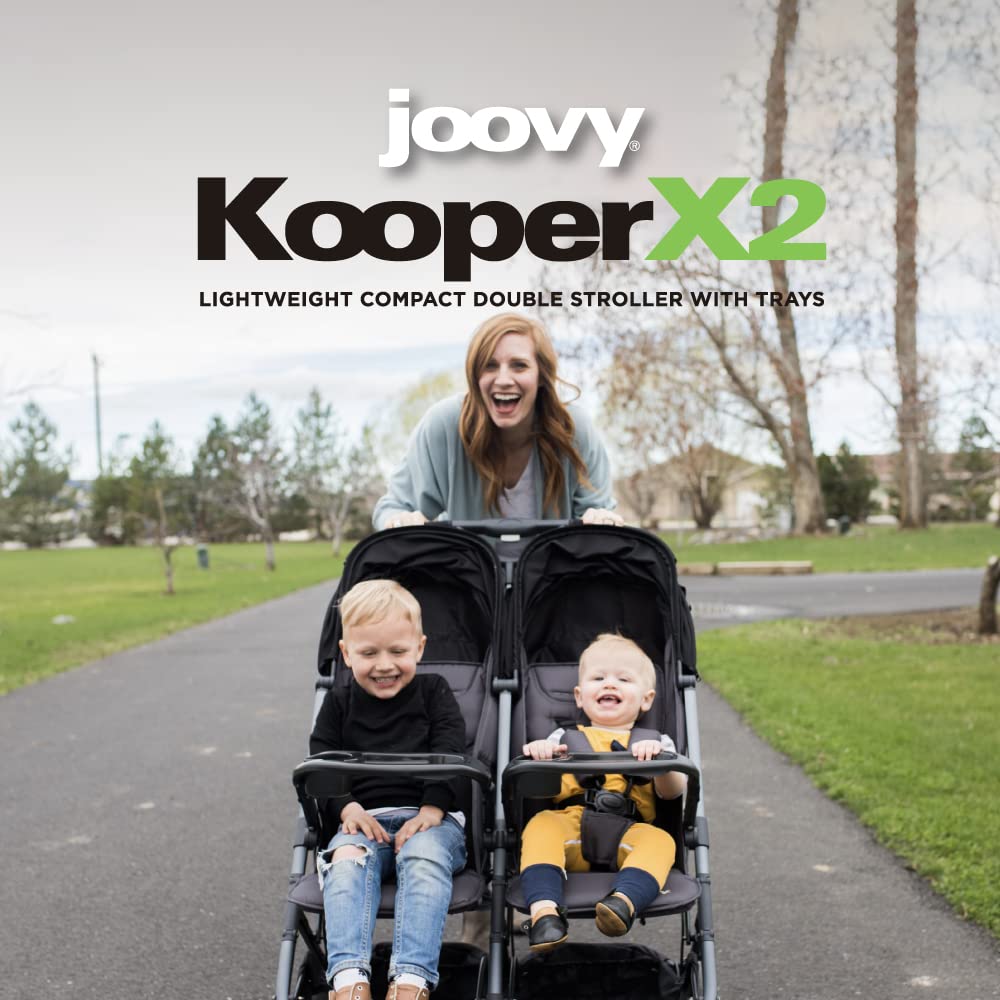 Joovy Kooper X2 Double Stroller, Lightweight Travel Stroller, Compact Fold with Tray, Sand