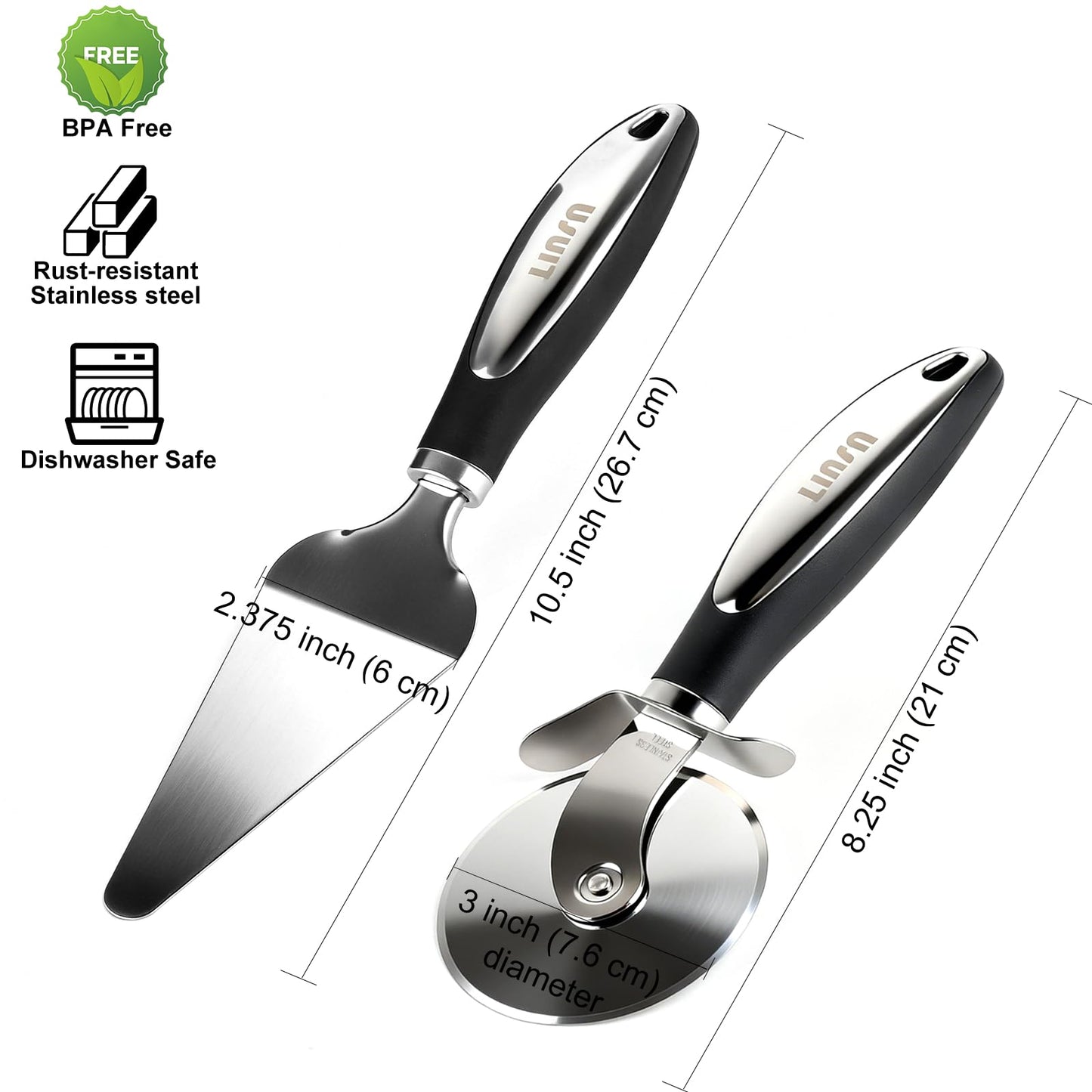Usuit Premium Pizza Cutter Wheel and Server Set – Sharp Stainless Steel Slicer & Pie Server – Professional Dough Roller and Pastry Cutting Tools for Family Gatherings and Kitchen Parties