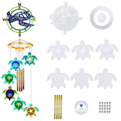 Wind Chimes Resin Molds Silicone Kit Bundle, Sea Turtle Epoxy Mold Wind Bell Silicone Moulds for Home Outdoor Indoor Decorations DIY Crafts