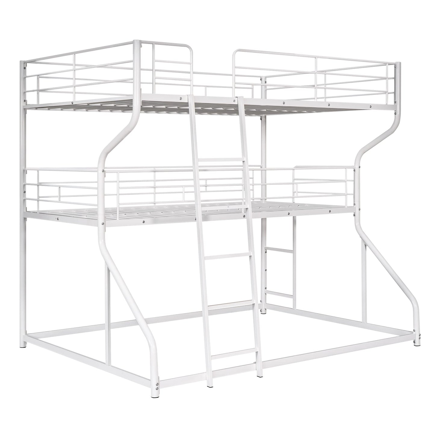 Merax Full XL Over Twin XL Over Queen Size Metal Triple Bunk Bed Frame with Ladder for Kids, Industrial Style Bunk Bed, Easy Assembly, No Box Spring Needed, for Kid's Room or Dormitory, White