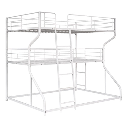 Merax Full XL Over Twin XL Over Queen Size Metal Triple Bunk Bed Frame with Ladder for Kids, Industrial Style Bunk Bed, Easy Assembly, No Box Spring Needed, for Kid's Room or Dormitory, White