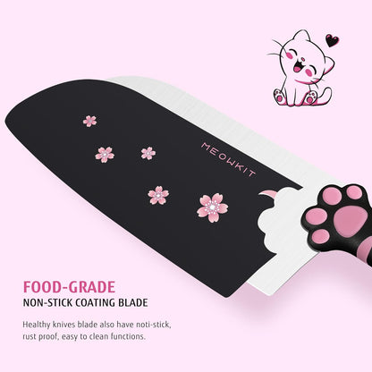 Cute Kitchen Knife Set, 5-Piece Non-Stick Knives with Detachable Block & Scissors, Sharp Kitchen Knives for Home