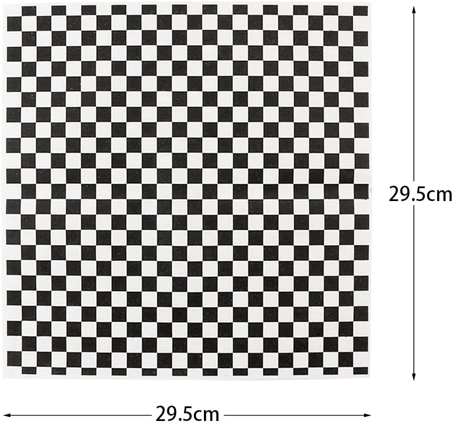 100 Sheets Checkered Dry Waxed Deli Paper Sheets for Plastic Food Basket, Wrapping Bread and Sandwiches (Black)