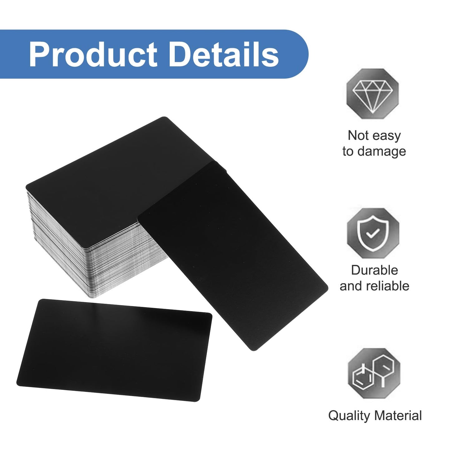 PercyEffie 100PCS 0.42mm Metal Business Cards Blank Thicken Aluminum Name Laser Engraving Cards Blanks Sublimation for House Office Customer DIY Gift Plate Invitations 3.4 x 2.1 Inch Black