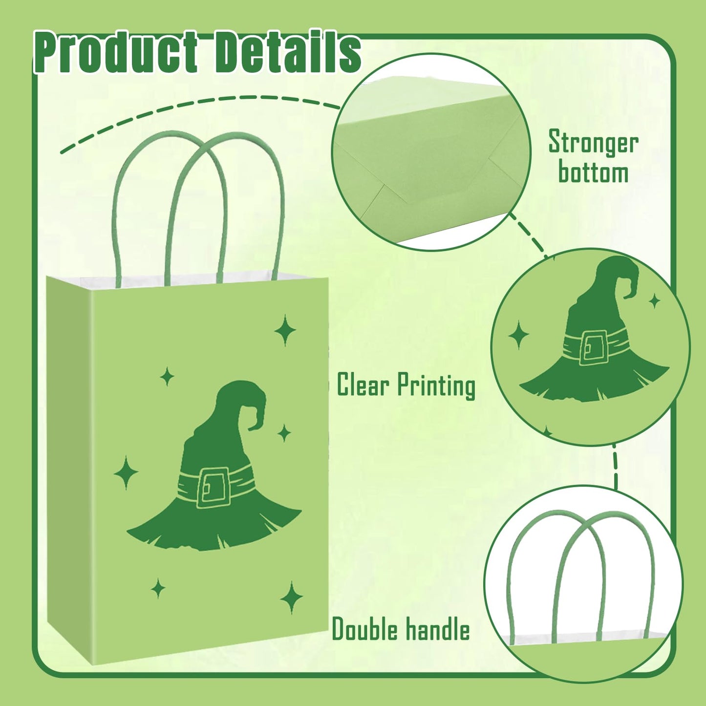 FYSUIMU 24Pcs Witch Paper Bag Pink and Green Party Favor Bags Candy Bags with Handle for Halloween Birthday Baby Shower Princess Birthday Favors Supplies