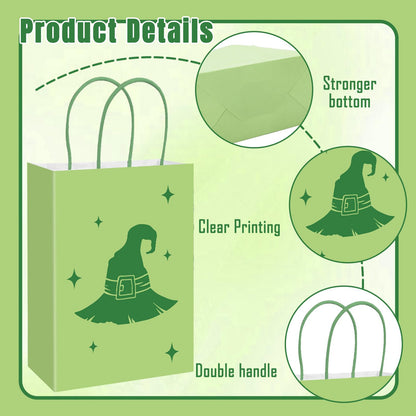 FYSUIMU 24Pcs Witch Paper Bag Pink and Green Party Favor Bags Candy Bags with Handle for Halloween Birthday Baby Shower Princess Birthday Favors Supplies