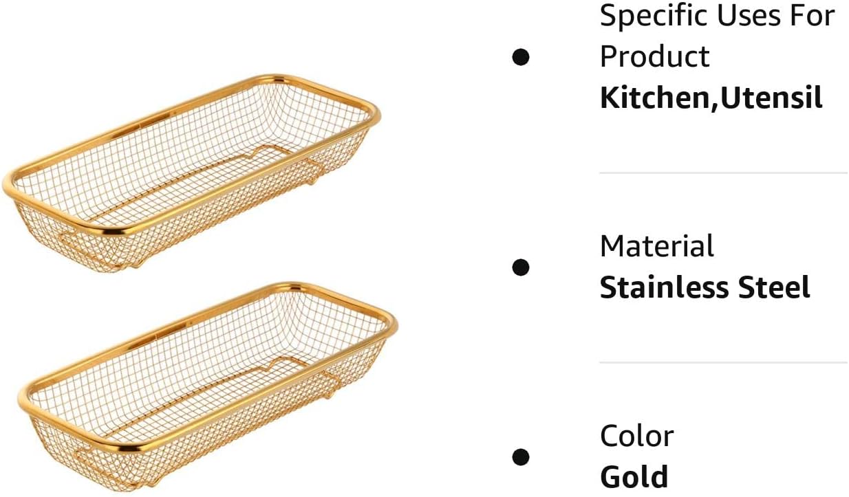 Kitchen Drawer Organizer, BuyGo Stainless Steel Storage Container, Gold Metal Cabinet Storage Basket, Pack of 2