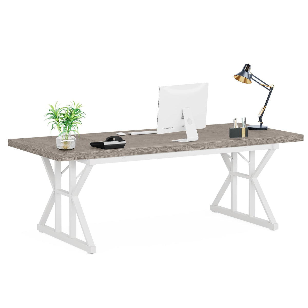 Tribesigns 70.8-Inch Executive Desk, Large Computer Office Desk Workstation, Modern Simple Style Laptop Desk Study Writing Table Business Furniture for Home Office (Grey/White, 70.8 Inch)