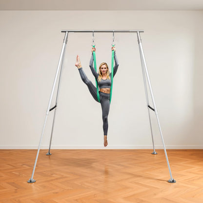 VEVOR Adjustable Yoga Aerial Rig, Aerial Silk Stands with Height Adjustable 5-11FT, Portable Stainless Steel Rig& Aluminum Frame Legs, Fit with Hoops/Lyra/Silks/Hammock