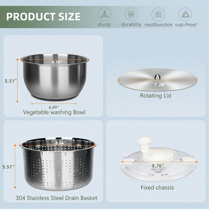 DuZhiLixon 6L-Stainless Steel Salad Rotator, Non-Slip Base, Vegetable Dishwasher, Multi-Use Lettuce Spinner, Kitchen Strainers.