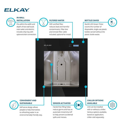Elkay LBWDC00BKC Liv Pro In-Wall Commercial Filtered Water Dispenser Non-refrigerated Midnight