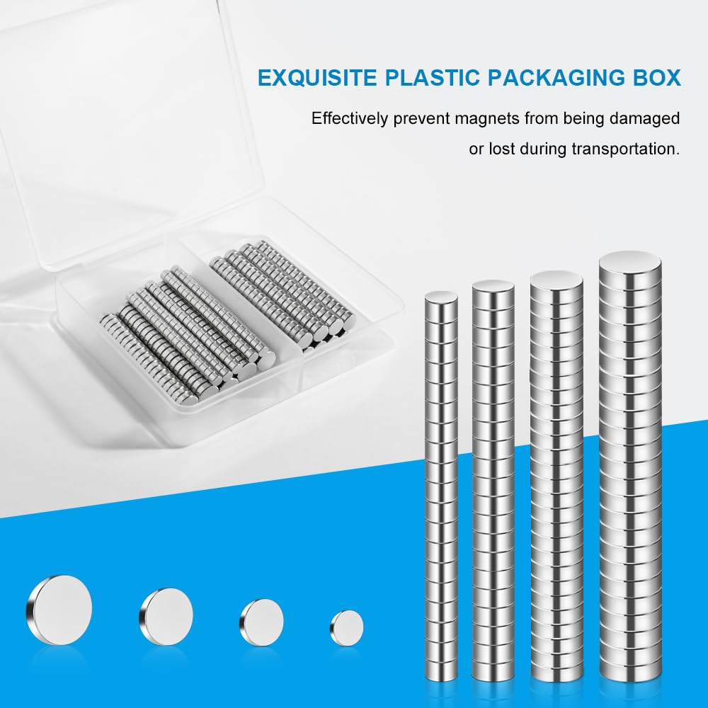RHINOCATS 400Pcs Small Magnets, 4 Different Sizes Tiny Mini Magents, Multi-Use for Fridge, DIY, Office, Hobbies, Crafts and Science