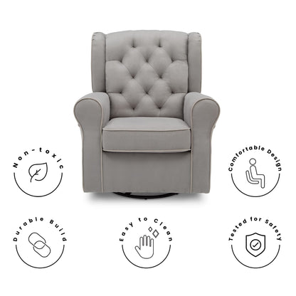 Delta Children Emerson Upholstered Glider Swivel Rocker Chair, Dove Grey with Soft Grey Welt