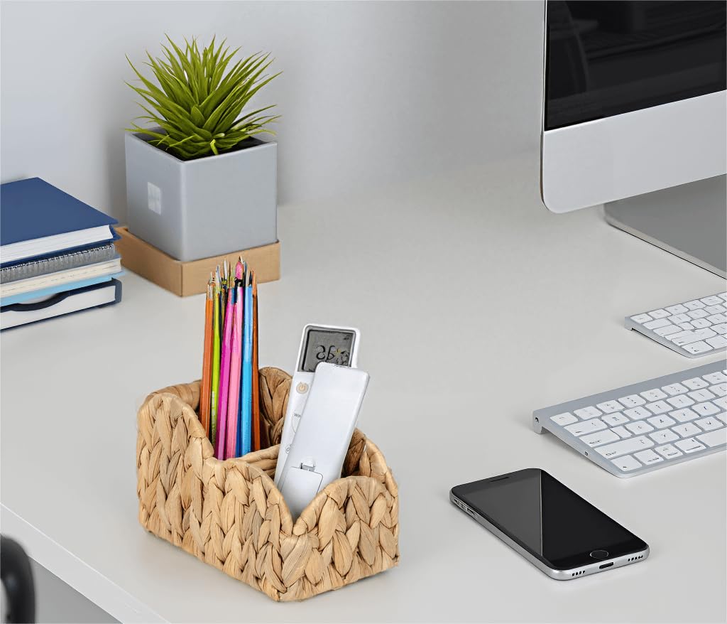 Kriitools Scalloped TV Remote Control Holder Bedside Organizer, Office Desk Caddy Storage Organizer Accessories, Pen Pencil Cup, Makeup Brush Holder, Farmhouse Rustic Decor Organizer Holder, Natural