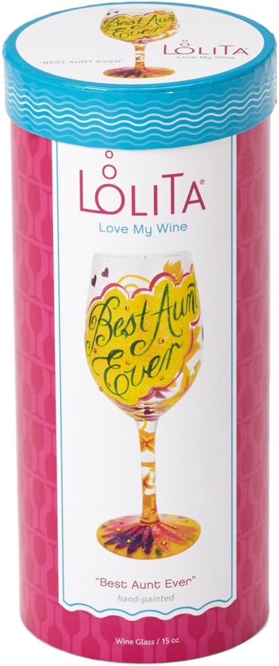 Lolita Best Aunt Ever Artisan Painted Wine Glass Gift