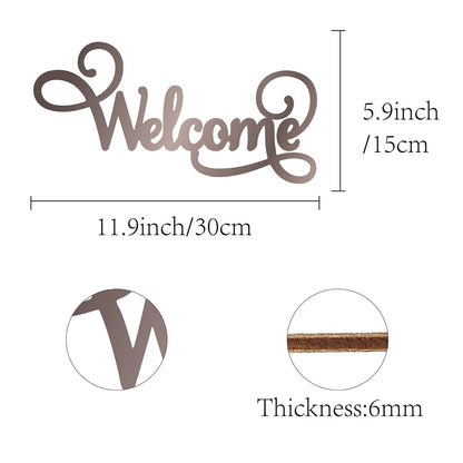 CREATCABIN Welcome Wood Cutout Sign Word Sculpture Wood Sign Unfinished Laser Cut Wooden Welcome Wall Art Decoration Hanging Rustic for Home Porch Wedding Party Classroom Farmhouse 6x12Inch