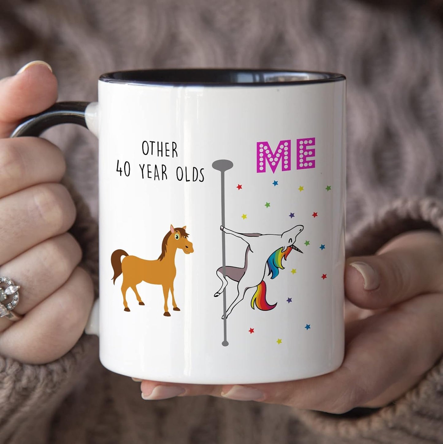 YouNique Designs 40th Birthday Mug, 11 Ounces, Funny Coffee Cup for Women, Unicorn Design