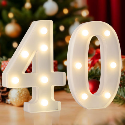 SKYPHAROS LED 40 Marquee Light Up Numbers, 40th Birthday Decorations for Women Men, Warm White Small 40 Marquee Letter Lights for 40th Birthday Party Table, Wedding, Anniversary, Home Decor