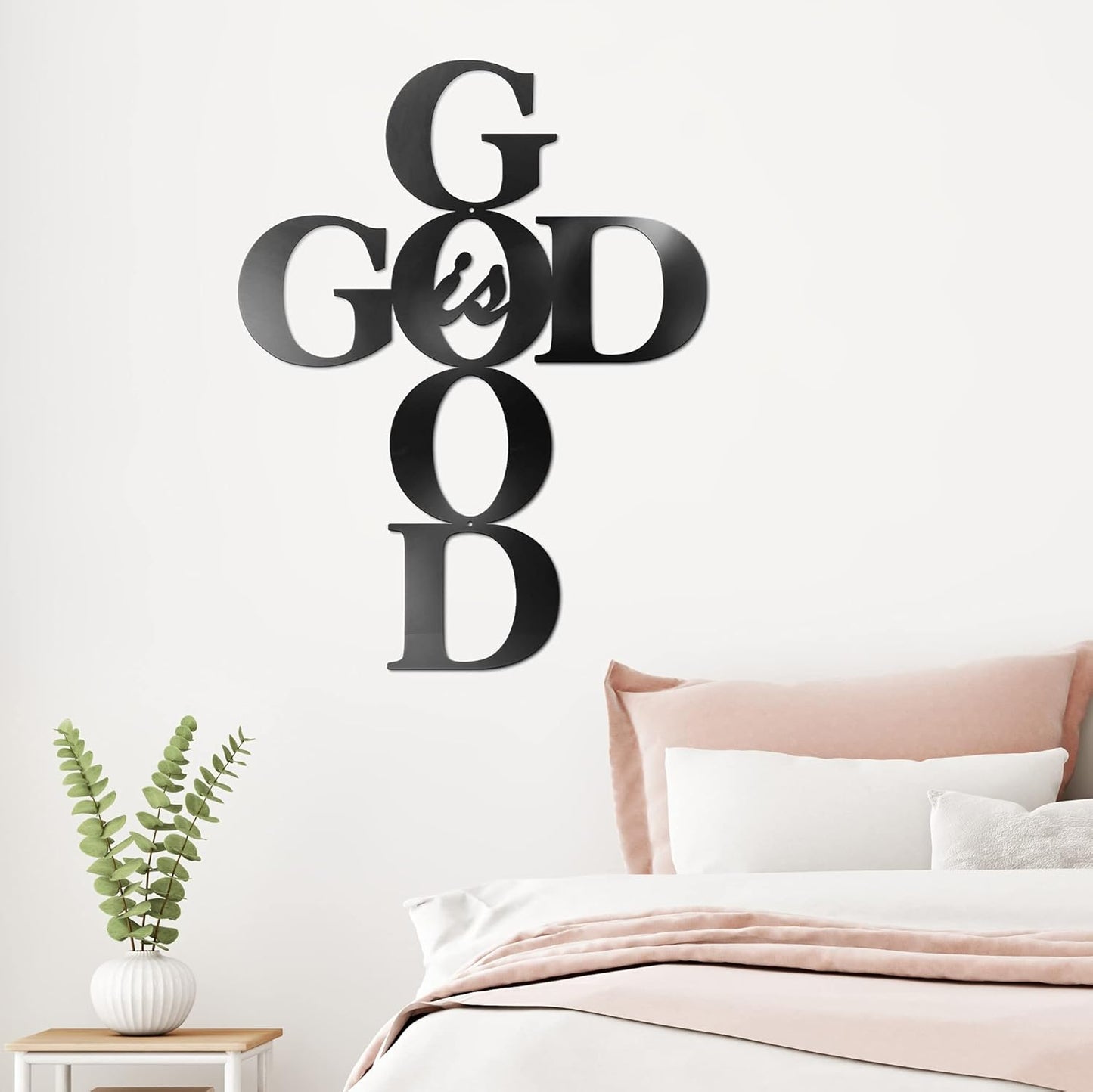 Vivegate God is Good Metal Signs Decor, Black Metal Cross Wall Decor for Religious Kitchen Home Decor