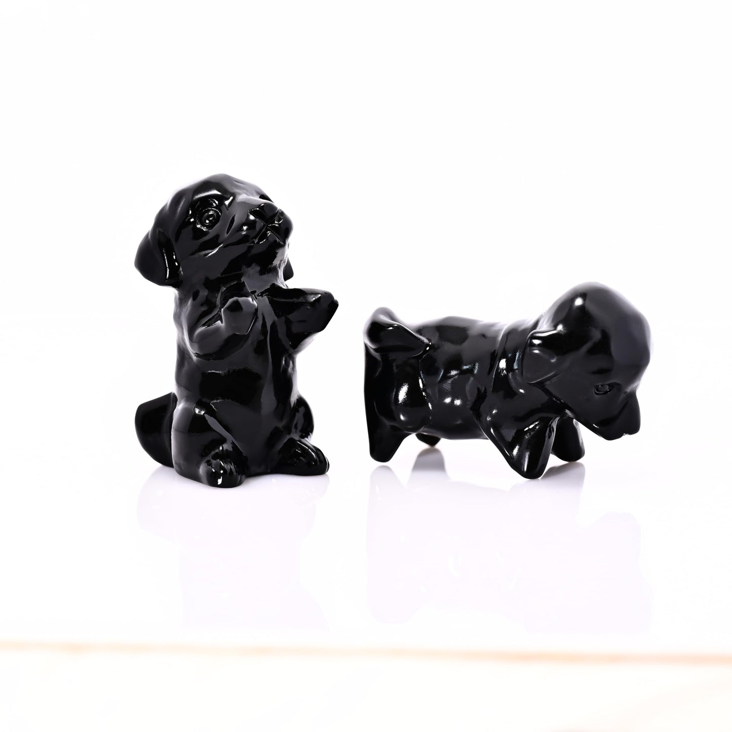 DZJXBZhu Natural Crystal Obsidian Dog Sculpture 2.36” Carefully Carved Guardian Gemstone Pocket Statue Pet Memorial Decorative Ornament Gift for Dog Lovers