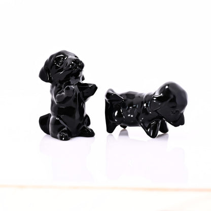 DZJXBZhu Natural Crystal Obsidian Dog Sculpture 2.36” Carefully Carved Guardian Gemstone Pocket Statue Pet Memorial Decorative Ornament Gift for Dog Lovers