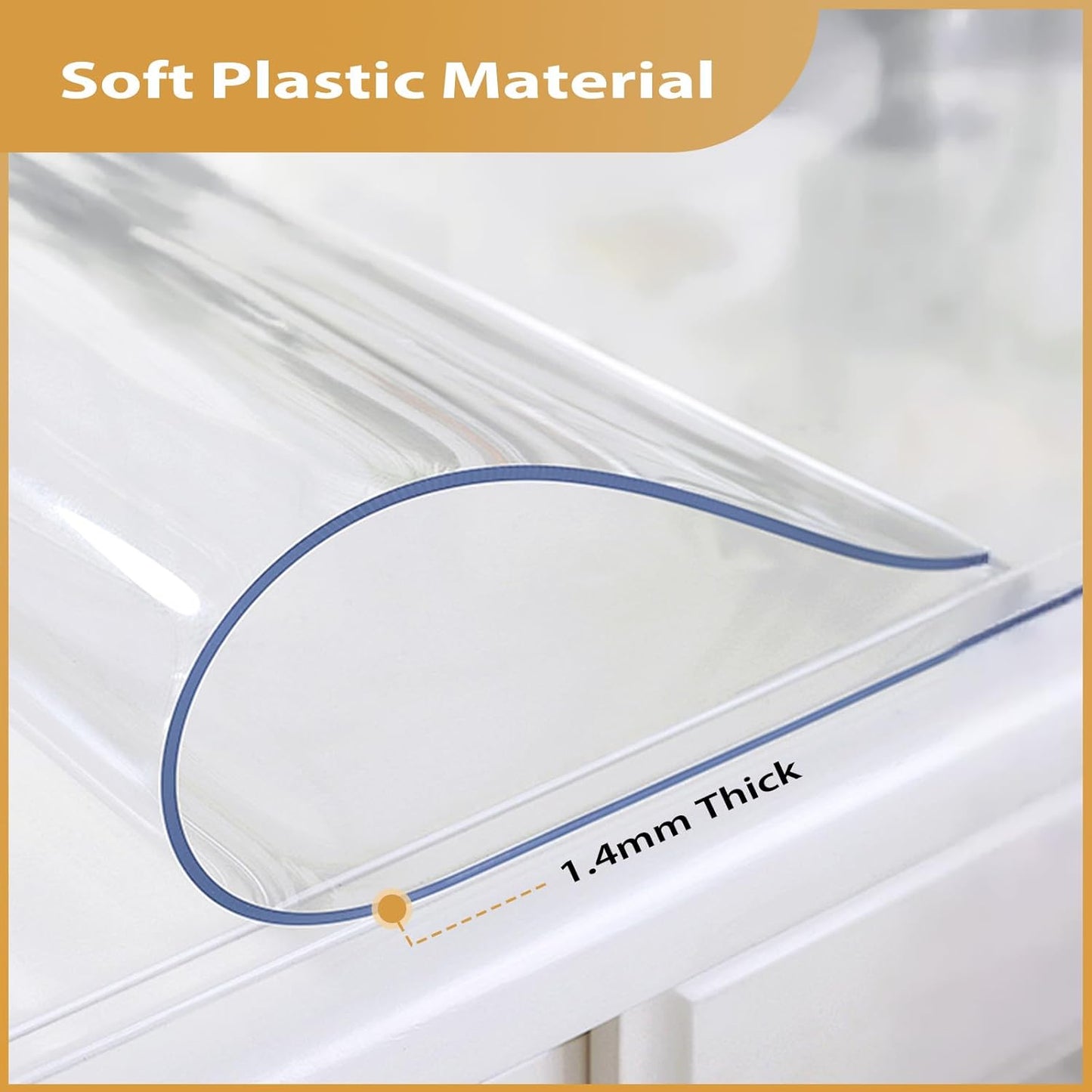 12 14 Inch, 1.4mm Clear Table Protector x Thick Waterproof PVC Plastic Table Cover, Durable Table Pad for Dining Room