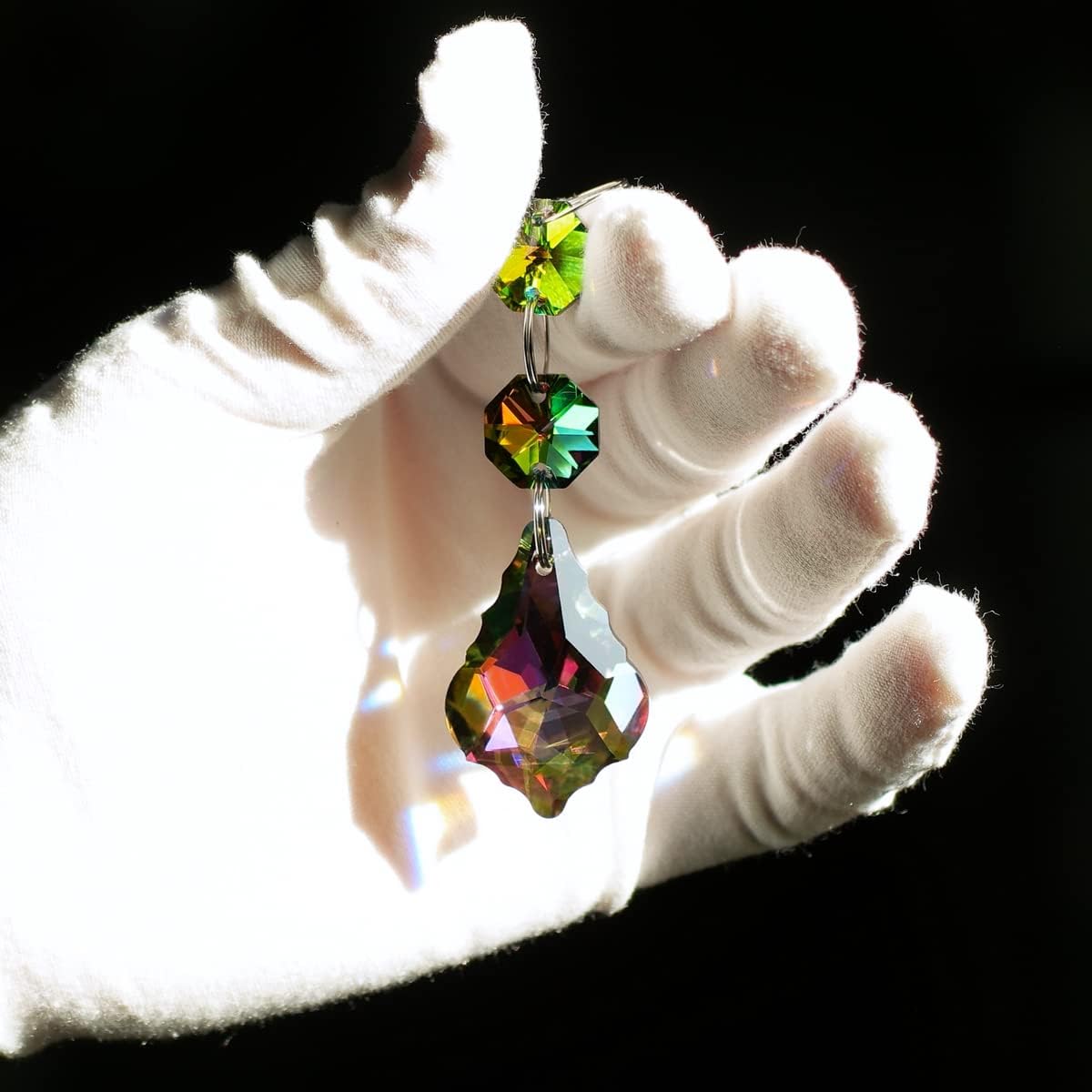 20pcs 38mm Chandelier Crystals Maple Leaf Prism Pendant Parts Connected Glass Octagon Beads Chain for Chandelier