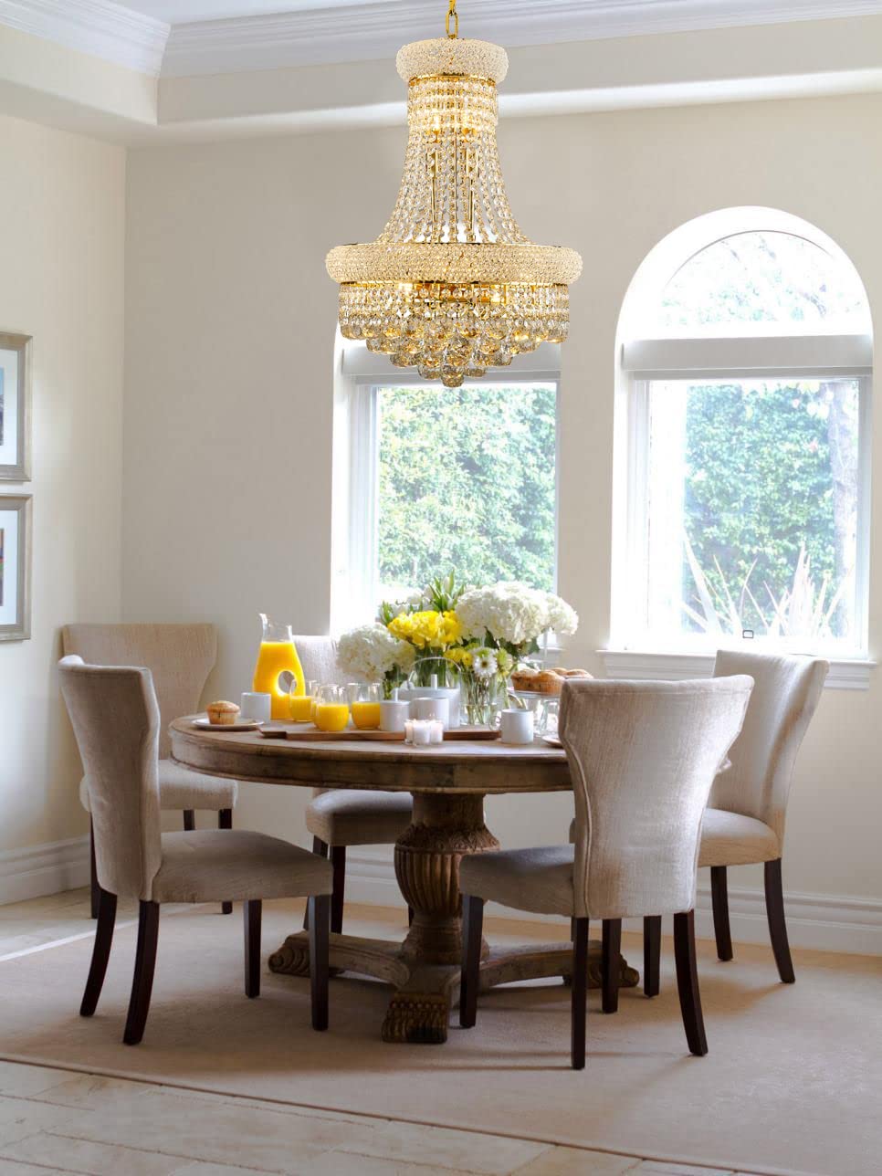 chandiry 10 Lights Gold Finish Empire Crystal Chandelier Lighting for Dining Room Living Room Foyer Hallway Bedroom Entryway (Dia 18'')