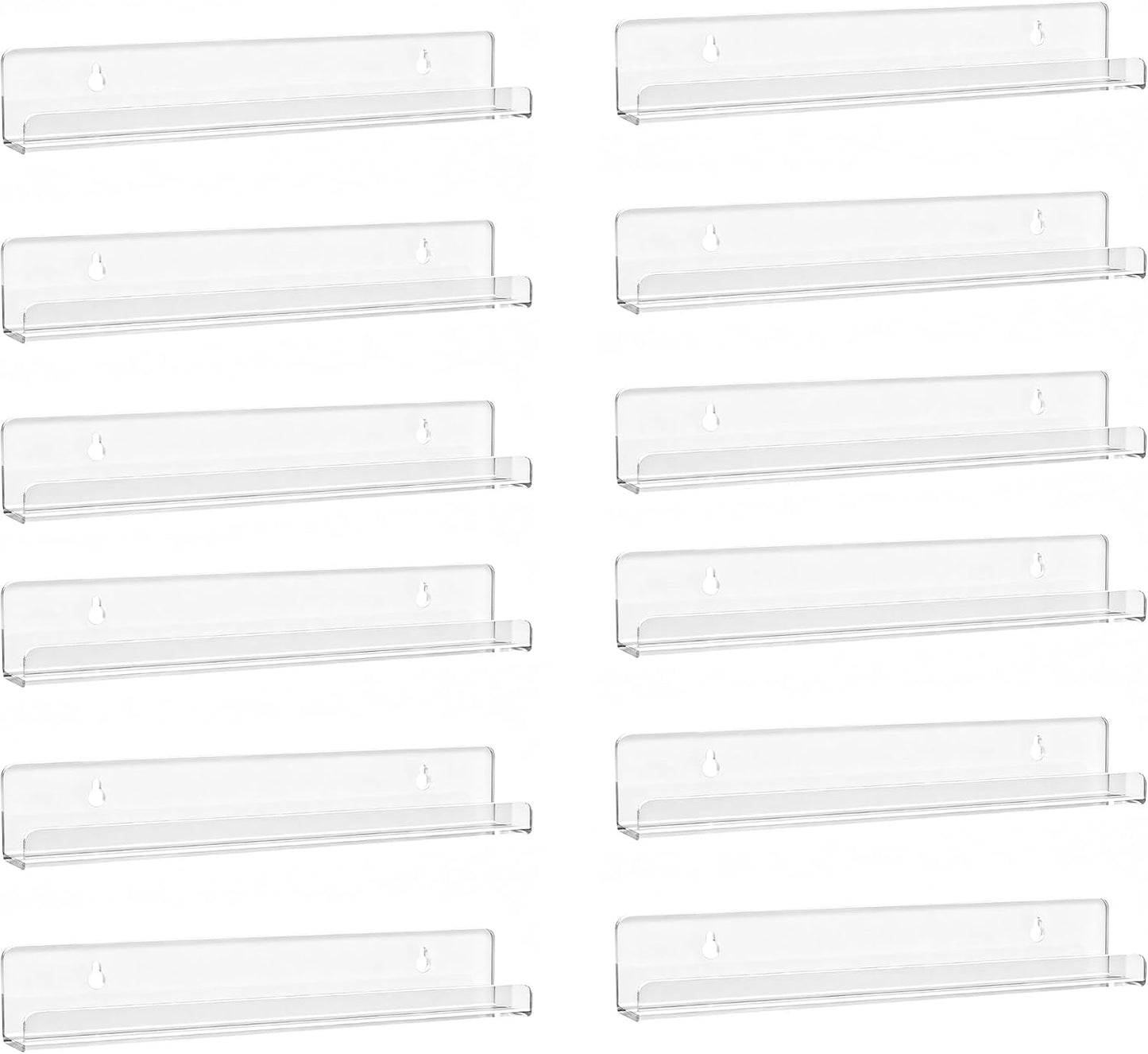 12 Pack 12-Inch Album Laurensory Vinyl Record Shelf Wall Mount, Clear Acrylic Storage Holder, Floating Display Shelves