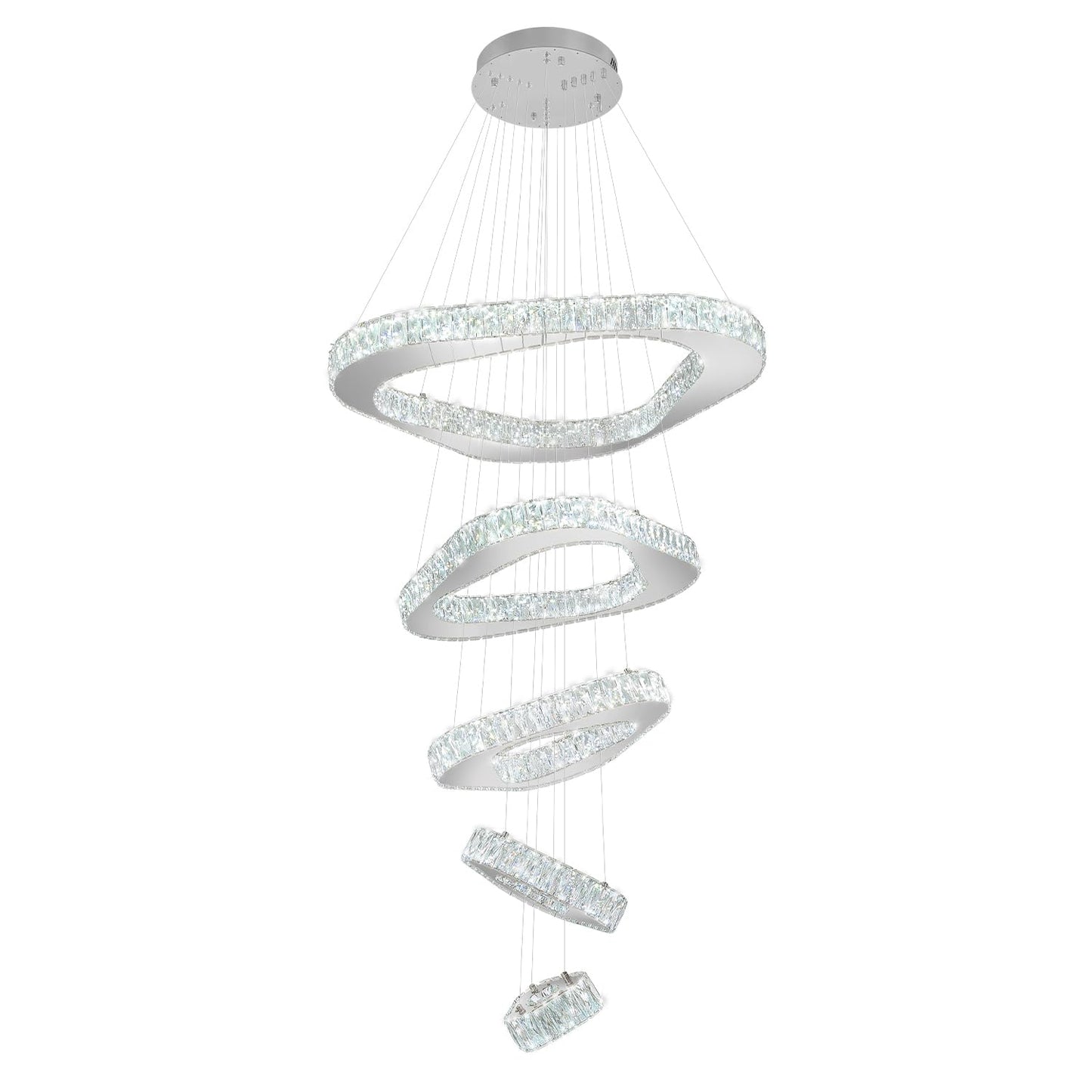 Shial Lighting Large Crystal Chandelier Modern LED Dimmable Contemporary Chandelier Large Pendant Light for Living Room Foyer Staircase Silver Dia 40"