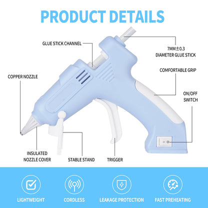 Cordless Hot Glue Gun,Rechargeable Fast Preheating Glue Gun Kit with 20 Pcs Premium white Glue Sticks and USB-C Charging Port for DIY Projects, Arts, Crafts, Quick Repairs and Home Decoration