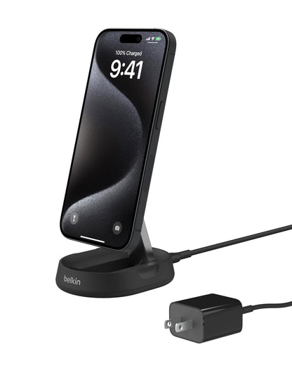 Belkin Convertible Magnetic Charging Stand 15W - MagSafe-Compatible Fast Qi2 Charger for Apple iPhone 15, 14, 16, 16 Plus, 16 Pro, 16 Pro Max, Airpods Pro, & More - Black