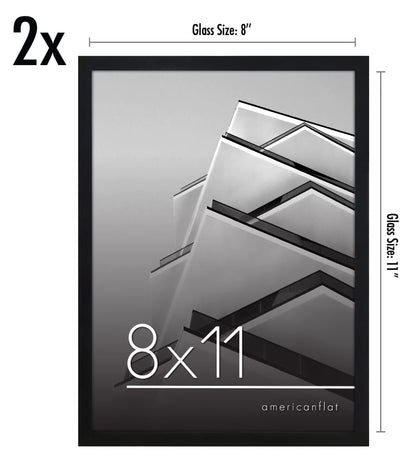 Americanflat 8x11 Picture Frame with Shatter-Resistant Glass - Set of 2 - Streamline Collection - Thin Border Photo Frame for Tabletop and Wall - Hanging Hardware and Easel Stand Included - Black