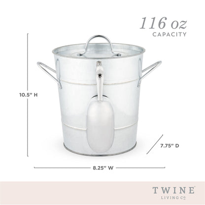Twine Insulated Ice Bucket with Lid, Scoop & Handles for Beer, Wine, Champagne, Beverages, 1 Gal Galvanized Metal Bucket, Steel Ice Container for BBQs, Indoor & Outdoor Party Supplies, Bar Accessories