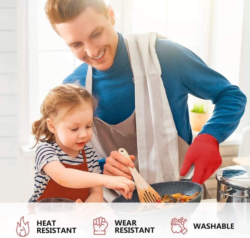 Killer's Instinct Outdoors Heat Resistant Gloves, Oven Mitts with Fingers, Red Cotton Kitchen Holders Double Set
