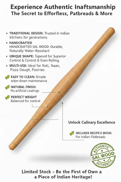 16Inch Professional French Rolling Pin for Baking Premium Sal Hardwood Dough Roller for Pizza Pastry Fondant & Cookies Lightweight Durable & Moisture Resistant Tapered Wood Roller for Kitchen