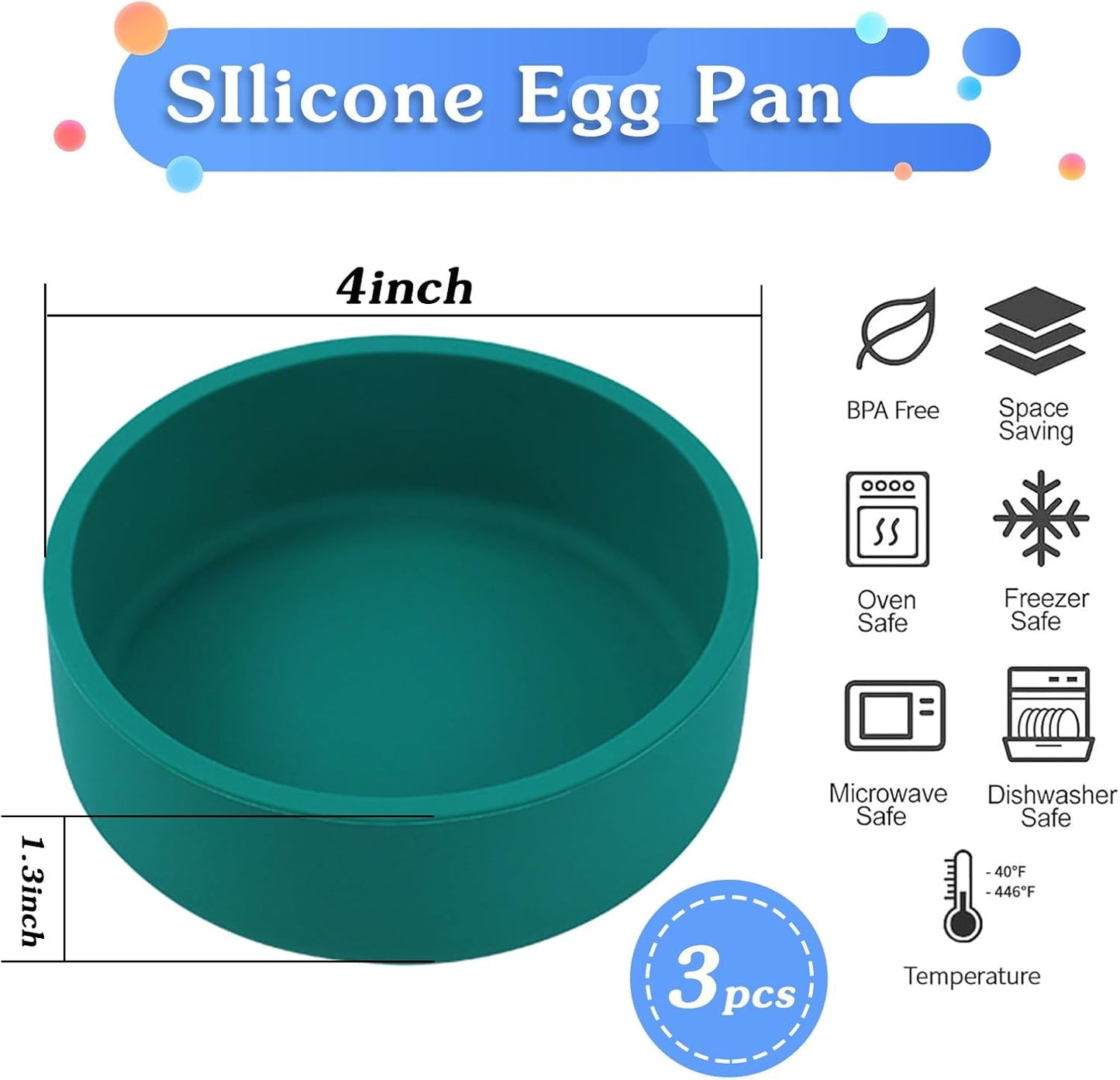 Silicone Air Fryer Egg Pan, Reusable Egg Bite Maker, BPA Free Microwave Egg Cooker, Multi Color, 3Pcs