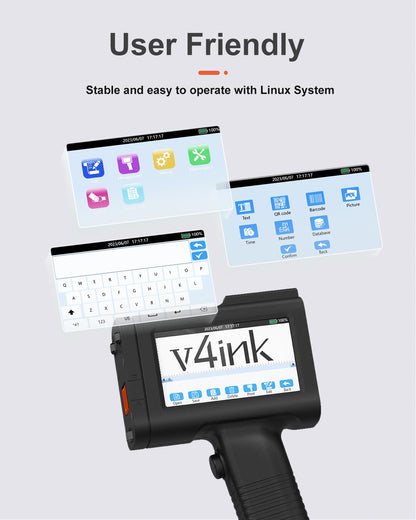v4ink BENTSAI Handheld Inkjet Printer BT-HH6105B2 Portable TIJ Handheld Printer with 12.7mm Print Height for Batch Number Date Logo QR Code Barcode Picture Printing on Any Surfaces