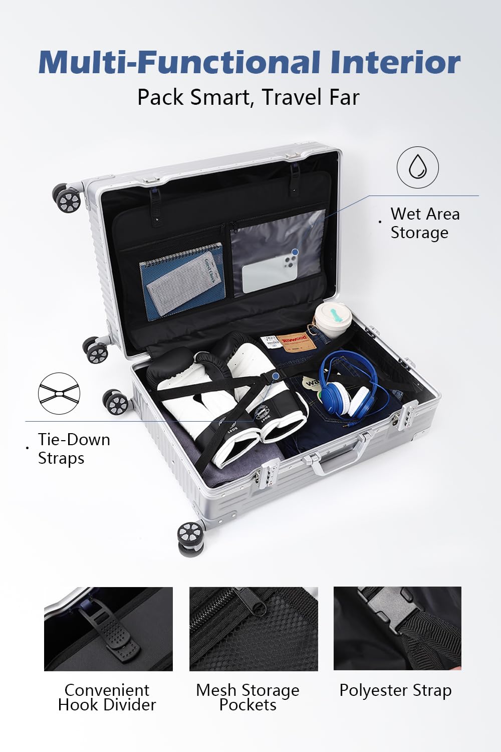 HotWay 28 Inch Checked in Luggage with Aluminum Frame,PC Hard Shell Suitcase with Spinner Wheels and TSA Lock, Large Suitcase for Travel, White