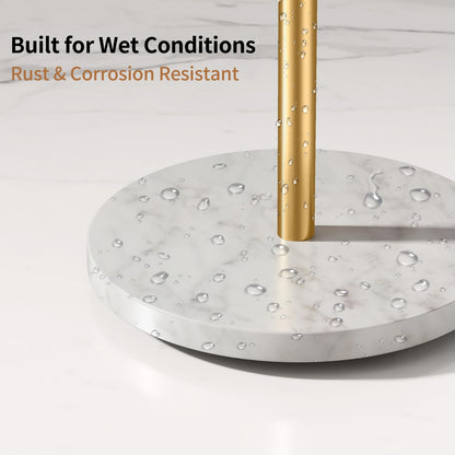 STWWO Countertop Towel Stand Free Standing with Marble Base, S-Shape Hand Towel Stand for Bathroom Stainless Steel Rust-Proof, Hand Towel Holder Standing for Kitchen Vanity Countertop (Gold)