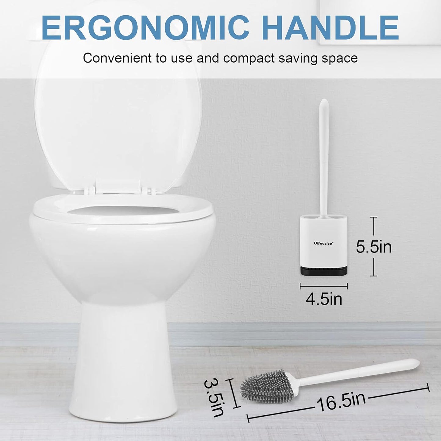 UBeesize Toilet Brush with Flexible Head, Silicone Bristles, Quick Drying Holder Set for Bathroom (15" X 4.5")