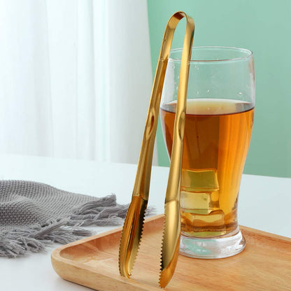 BYEGOU 6 Pieces Stainless Steel Food Serving Tongs, 9-Inch Gold Kitchen Tongs with Non-Slip Serrated Tips, Ideal for Buffet, BBQ, Restaurant, Party, Kitchen Home Use, Dishwasher Safe