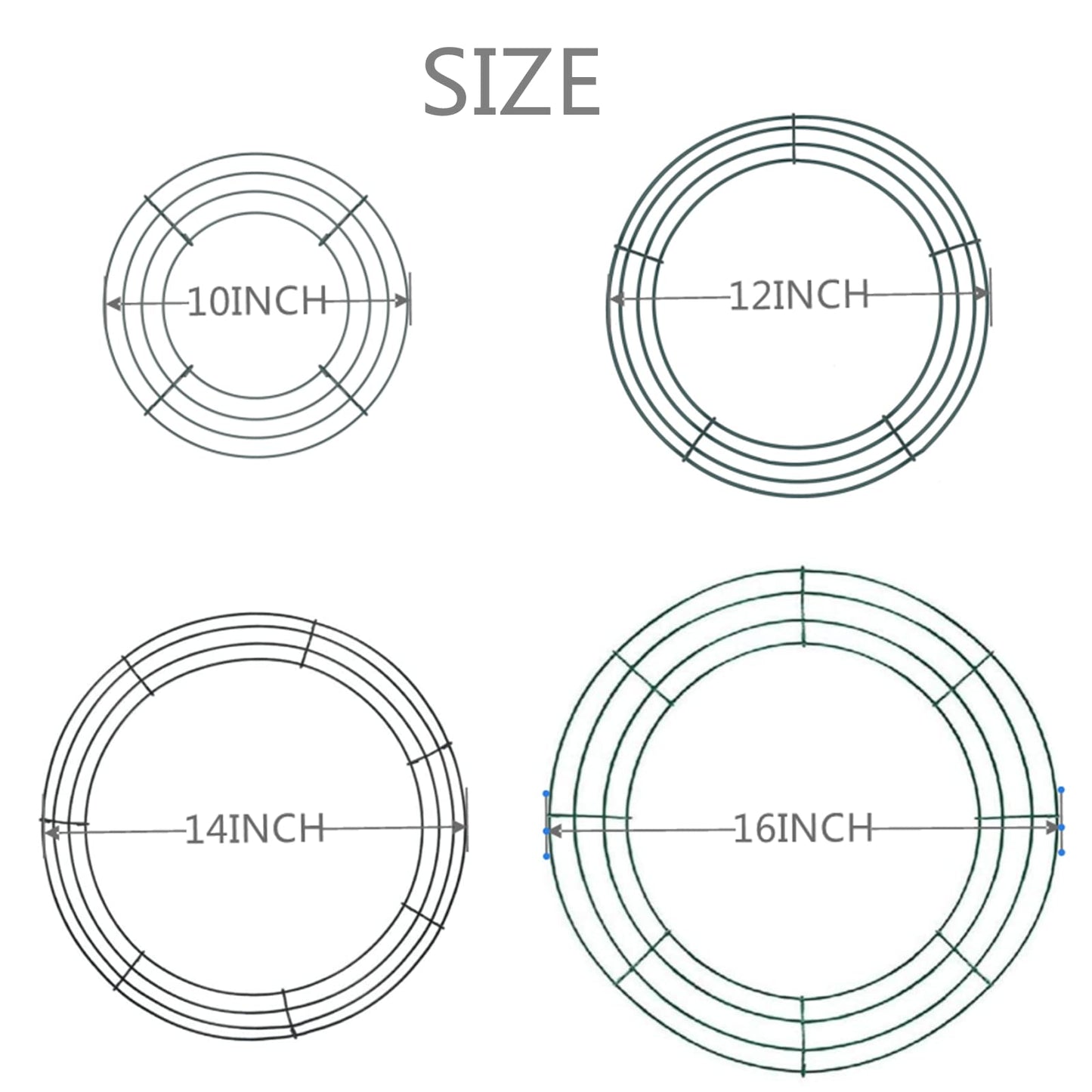 14 Pieces Christmas Wire Wreath Frame(16Inch), ENLAYER Metal Frame Dark Green Round Wreath with 12 Golden Bow Tie,12 Silver Bow Tie,1 Wire Pliers and 115FT 22 Gauge Paddle Wire for Crafts