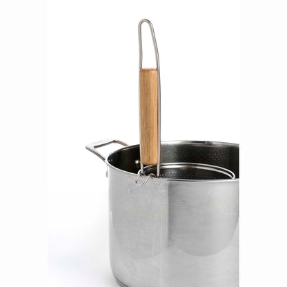 Helen's Asian Kitchen Deep Noodle Spider Strainer, 5.3-Inch Pierced 18/8 Stainless Steel Basket With Wood Handle, For Noodles, Dumplings, Wontons, Deep Frying, And Draining Tasks