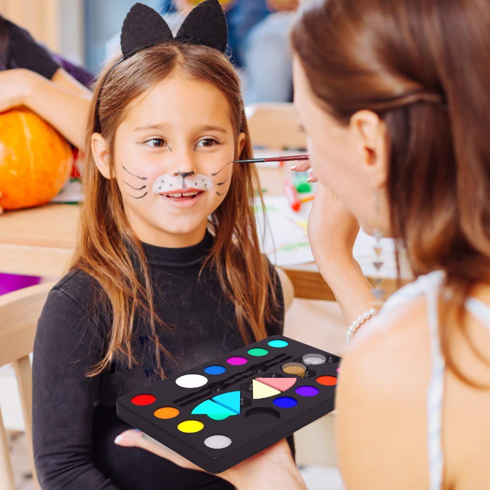 Desire Deluxe Face Painting Kit for Kids - 16 Colors of Non-Toxic, Easy to Use and Hypoallergenic Makeup Face Paint - Professional Halloween Makeup Kit, Birthday Activities for Kids Party